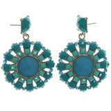 Blue & Silver-Tone Colored Metal Dangle-Earrings With Bead Accents #LQE1219