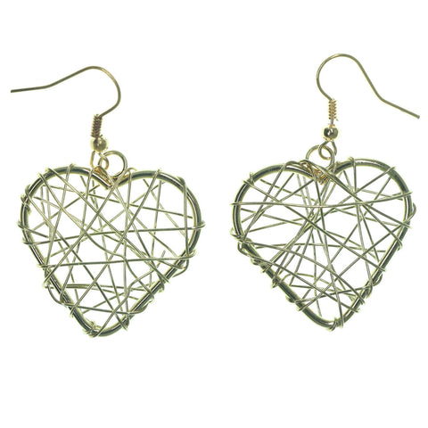 Heart Wire Wrap Dangle-Earrings Gold-Tone Color  #LQE1221