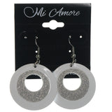Glitter Sparkle Dangle-Earrings White & Silver-Tone Colored #LQE1227