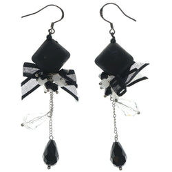 Bow Dangle-Earrings With Bead Accents Black & Clear Colored #LQE1231