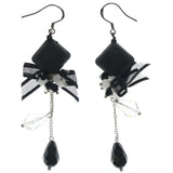 Bow Dangle-Earrings With Bead Accents Black & Clear Colored #LQE1231