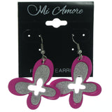 Butterfly Dangle-Earrings Pink & Silver-Tone Colored #LQE1235