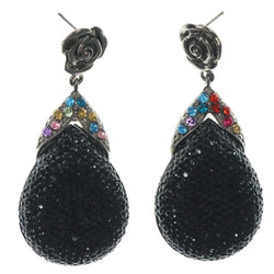 Rose Dangle-Earrings With Crystal Accents Black & Multi Colored #LQE1238