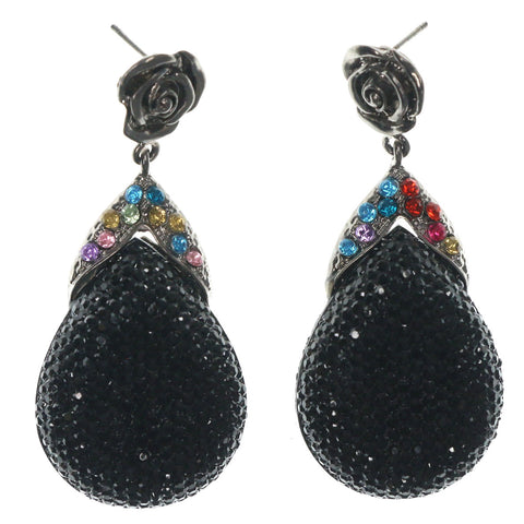 Rose Dangle-Earrings With Crystal Accents Black & Multi Colored #LQE1238