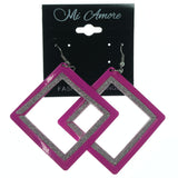Pink & Silver-Tone Colored Metal Dangle-Earrings #LQE1240
