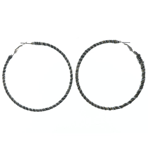 Silver-Tone & Black Colored Metal Hoop-Earrings #LQE1252