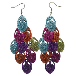 Colorful & Silver-Tone Colored Metal Chandelier-Earrings #LQE1267