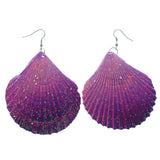 Shell Dangle-Earrings Purple & Silver-Tone Colored #LQE1283