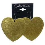 Sparkly Glittered Heart Dangle-Earrings Yellow & Silver-Tone Colored #LQE1304