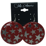Star Dangle-Earrings Red & Silver-Tone Colored #LQE1317