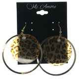 Gold-Tone & Brown Colored Acrylic Dangle-Earrings With Crystal Accents #LQE1337