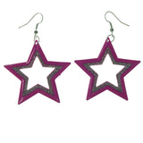 Star Dangle-Earrings Pink & Silver-Tone Colored #LQE1360
