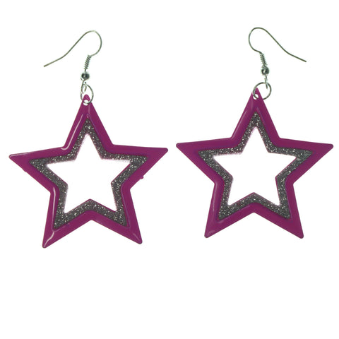 Star Dangle-Earrings Pink & Silver-Tone Colored #LQE1360