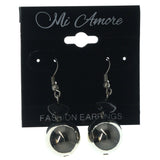Silver-Tone & Black Colored Metal Dangle-Earrings With Bead Accents #LQE1362