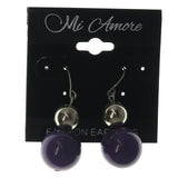 Purple & Silver-Tone Colored Metal Dangle-Earrings With Bead Accents #LQE1363
