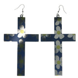 Cross Daisy Dangle-Earrings Silver-Tone & Blue Colored #LQE1365