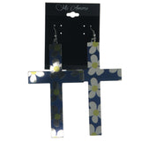 Cross Daisy Dangle-Earrings Silver-Tone & Blue Colored #LQE1365