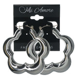 Flower Hoop-Earrings Silver-Tone Color  #LQE1367
