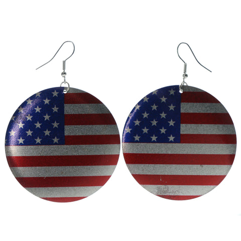 American Flag Patriotic Dangle-Earrings Colorful & Silver-Tone Colored #LQE1376