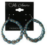 Silver-Tone & Blue Colored Metal Dangle-Earrings With Bead Accents #LQE1378