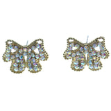 Bow Stud-Earrings With Crystal Accents Gold-Tone & Multi Colored #LQE1385