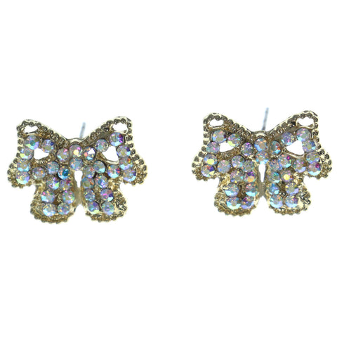 Bow Stud-Earrings With Crystal Accents Gold-Tone & Multi Colored #LQE1385