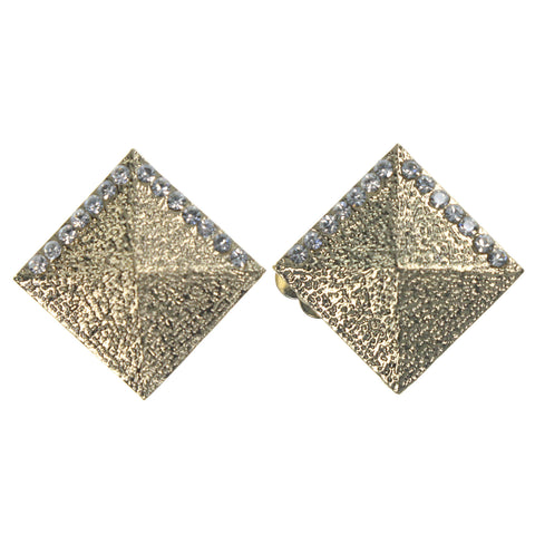 Gold-Tone & Silver-Tone Colored Metal Clip-On-Earrings With Crystal Accents #LQE1386
