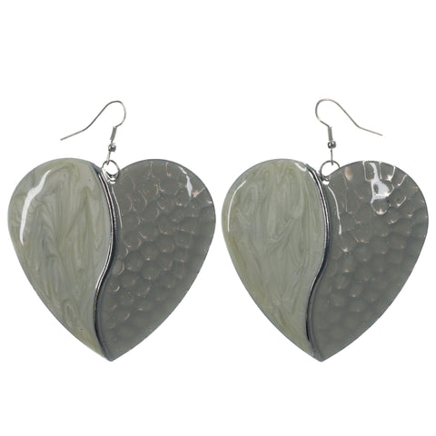 Heart Dangle-Earrings Silver-Tone & White Colored #LQE1403