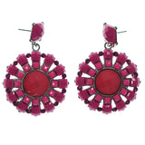 Pink & Silver-Tone Colored Metal Dangle-Earrings With Crystal Accents #LQE1461