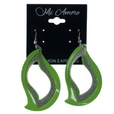 Glittered Sparkly Dangle-Earrings Green & Silver-Tone Colored #LQE1463