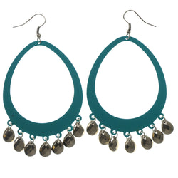 Blue & Silver-Tone Colored Metal Dangle-Earrings With Bead Accents #LQE1474