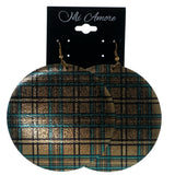 Plaid Sparkly Dangle-Earrings Gold-Tone & Blue Colored #LQE1485