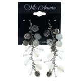 Silver-Tone & Clear Colored Metal Dangle-Earrings With Bead Accents #LQE1490