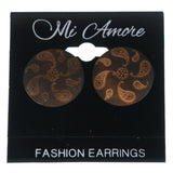 Paisley Stud-Earrings Brown & Silver-Tone Colored #LQE1497
