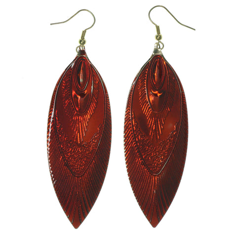 Gold-Tone & Red Colored Metal Dangle-Earrings #LQE1507