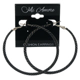 Black & Silver-Tone Colored Metal Hoop-Earrings #LQE1508
