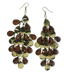 Gold-Tone & Bronze-Tone Colored Metal Chandelier-Earrings With Crystal Accents #LQE1522