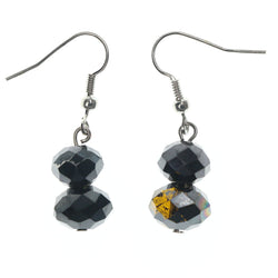 Black & Silver-Tone Colored Metal Dangle-Earrings With Crystal Accents #LQE1554