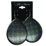 Plaid Dangle-Earrings Blue & Green Colored #LQE1563