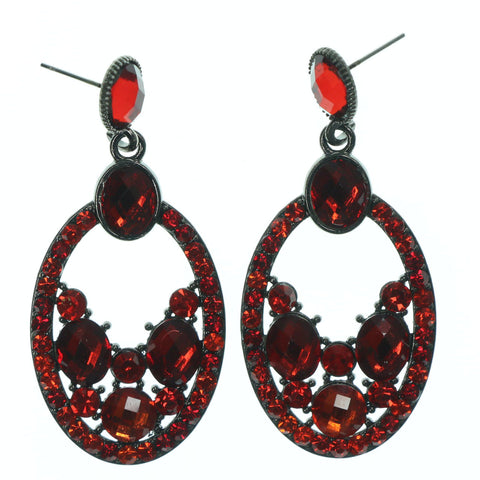 Red & Silver-Tone Colored Metal Dangle-Earrings With Crystal Accents #LQE1564