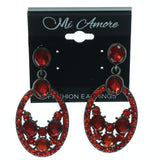 Red & Silver-Tone Colored Metal Dangle-Earrings With Crystal Accents #LQE1564