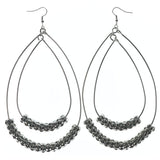 Silver-Tone Metal Dangle-Earrings With Bead Accents #LQE1583