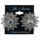 Flower Stud-Earrings With Crystal Accents  Silver-Tone Color #LQE1590