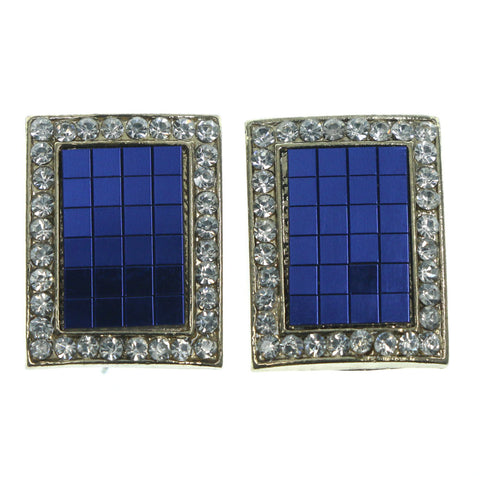 Blue & Silver-Tone Colored Metal Stud-Earrings With Crystal Accents #LQE1591