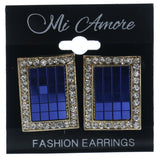 Blue & Silver-Tone Colored Metal Stud-Earrings With Crystal Accents #LQE1591