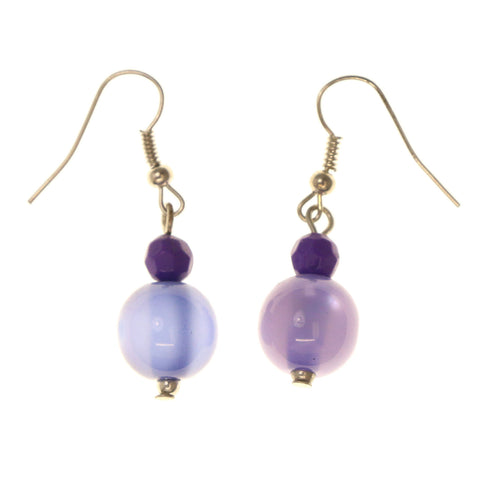 Purple & Silver-Tone Colored Acrylic Dangle-Earrings With Bead Accents #LQE2909