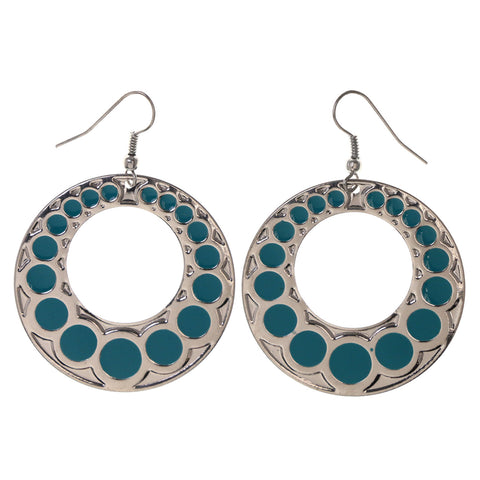 Silver-Tone & Blue Colored Metal Dangle-Earrings #LQE2920