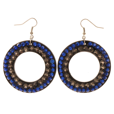 Black & Blue Colored Acrylic Dangle-Earrings With Crystal Accents #LQE2943