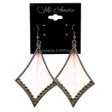 Silver-Tone & Green Colored Fabric Dangle-Earrings With Crystal Accents #LQE2951