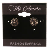 Black & Silver-Tone Colored Metal Stud-Earrings With Crystal Accents #LQE2993